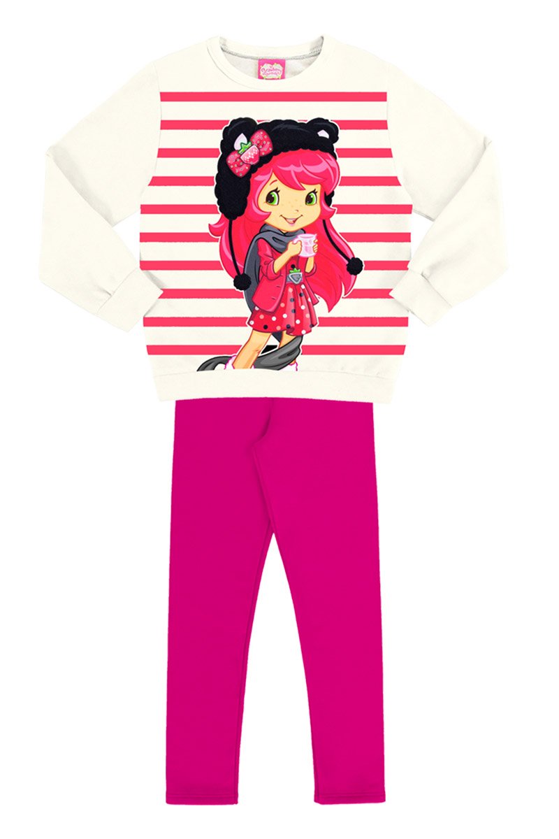 Conjunto Moletom Infantil Menina Moranguinho Off White - Alakazoo