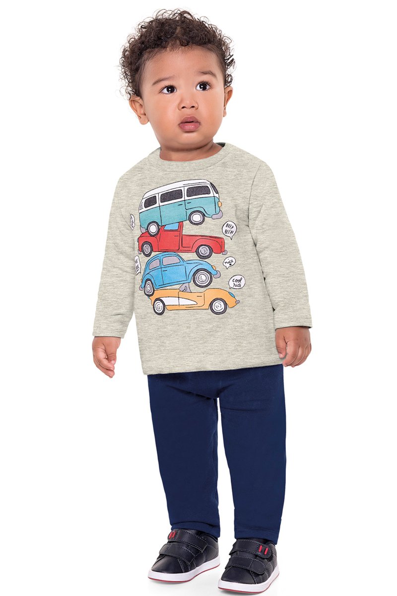 Conjunto Moletom Bebê Menino Carros Mescla Fakini For Fun