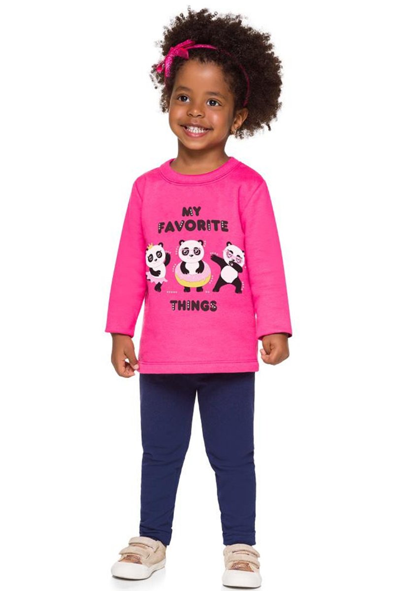 Conjunto Moletom Infantil Menina Pandas Rosa Brandili Revenda