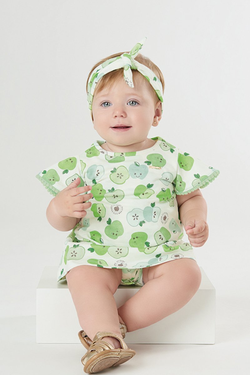 Vestido Body Bebê Menina Apples Verde Up Baby Revenda Infantil