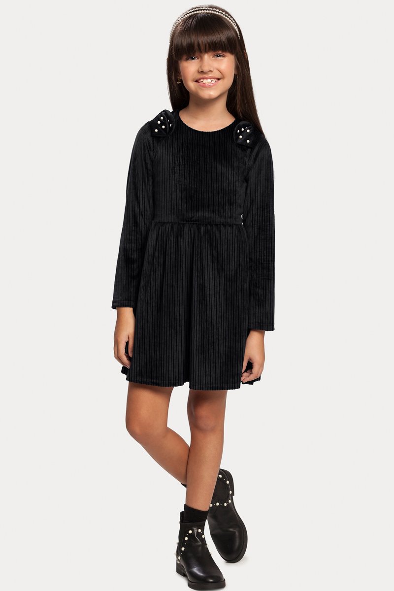 Vestido Veludo Infantil Menina Preto - Alakazoo | Revenda Infantil
