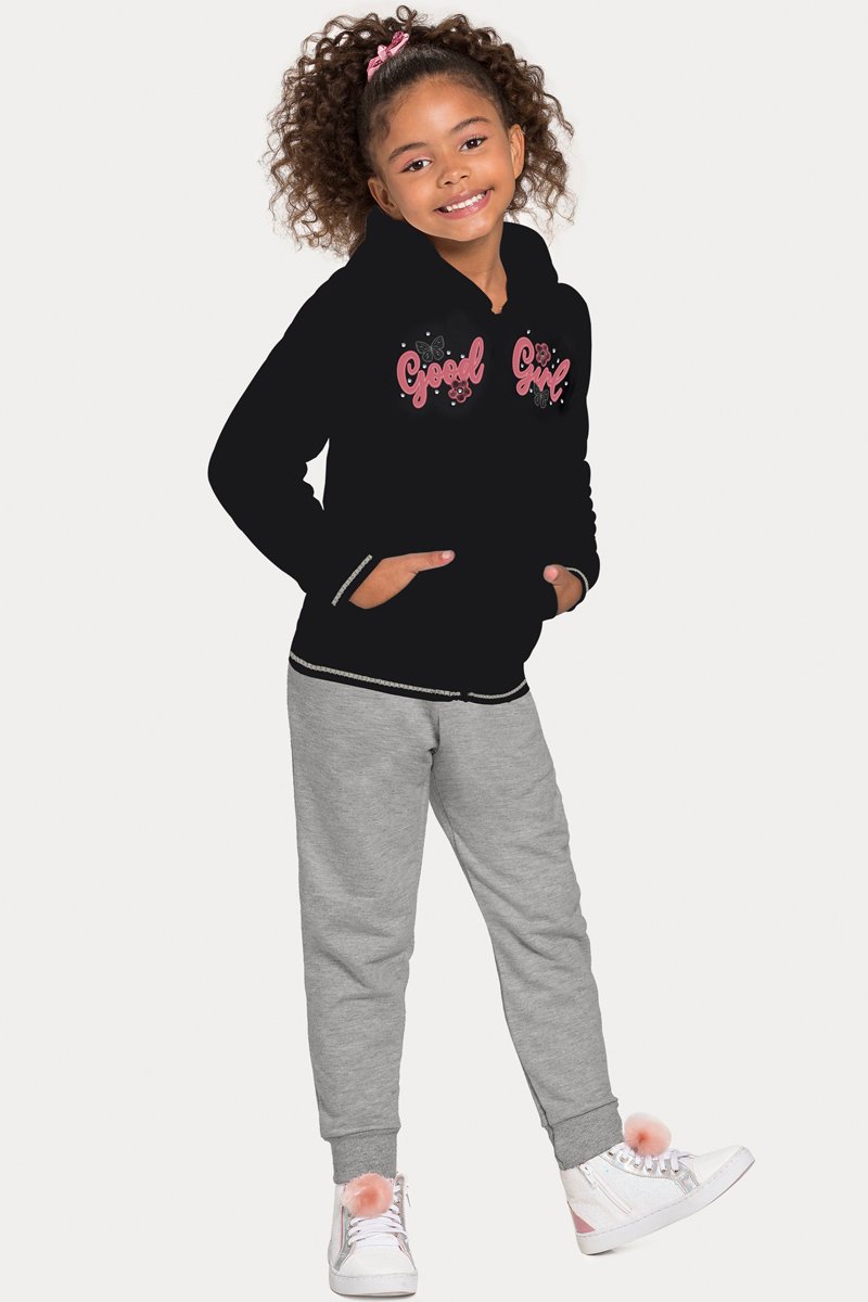 Conjunto Moletom Infantil/Juvenil Menina Good Girl Preto