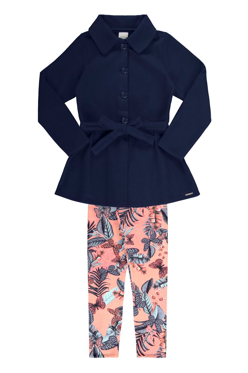 Conjunto Sobretudo Moletom Infantil Menina Marinho Alakazoo