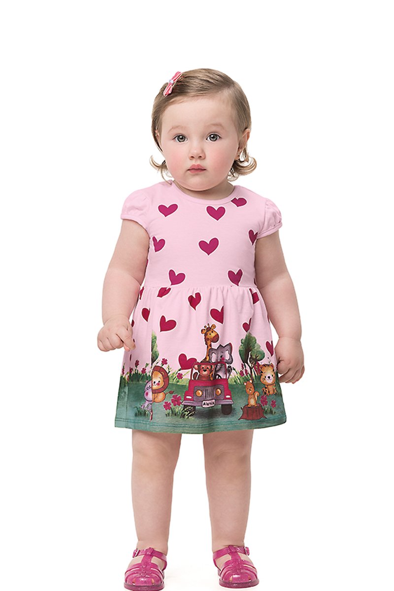 Vestido Bebê/Infantil Menina Safari Rosa Alenice Revenda