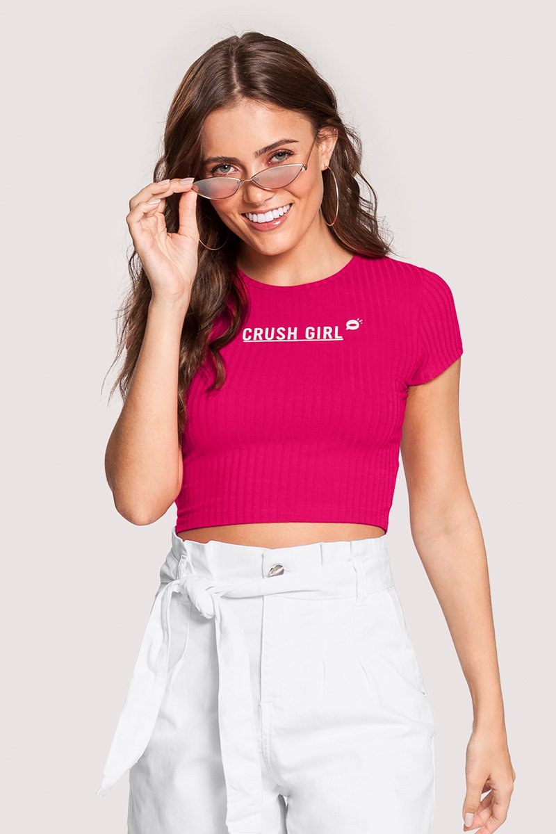 Blusa Cropped Juvenil Menina Crush Girl Rosa Lunender Hits