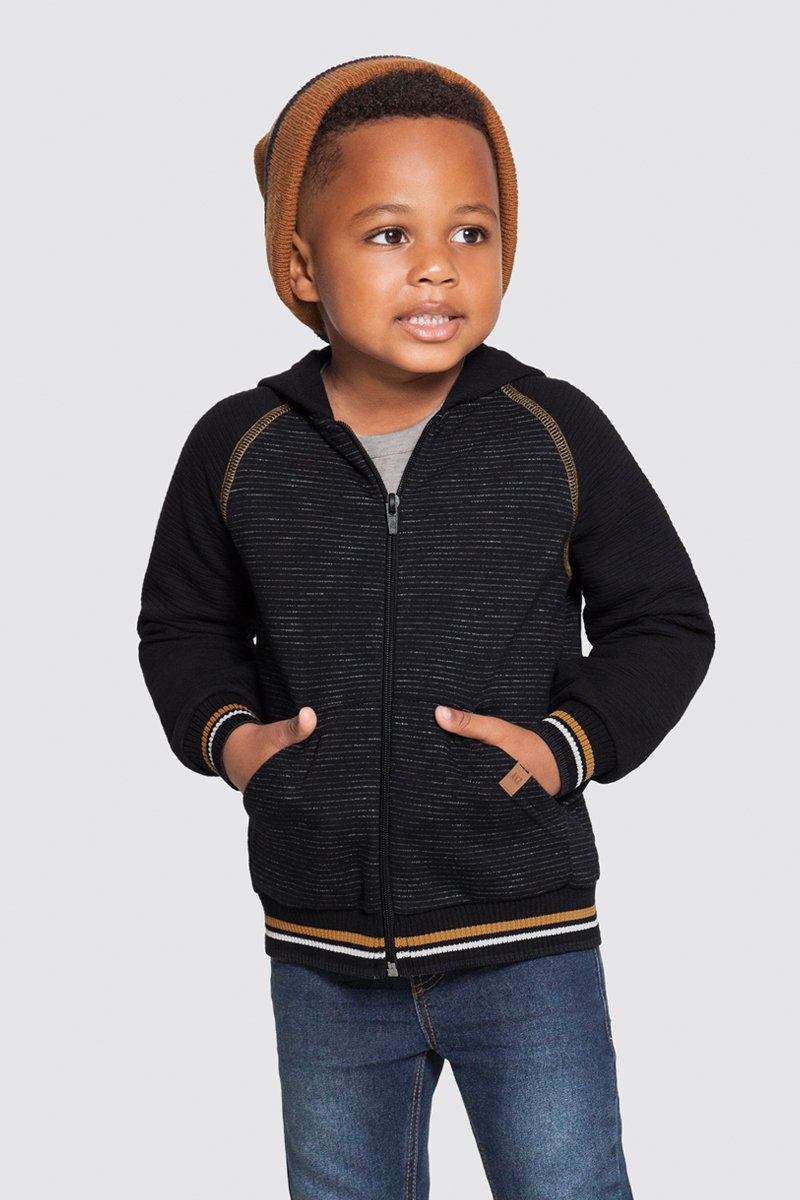 Jaqueta Moletom c/ Capuz Infantil Menino Preto - Alakazoo