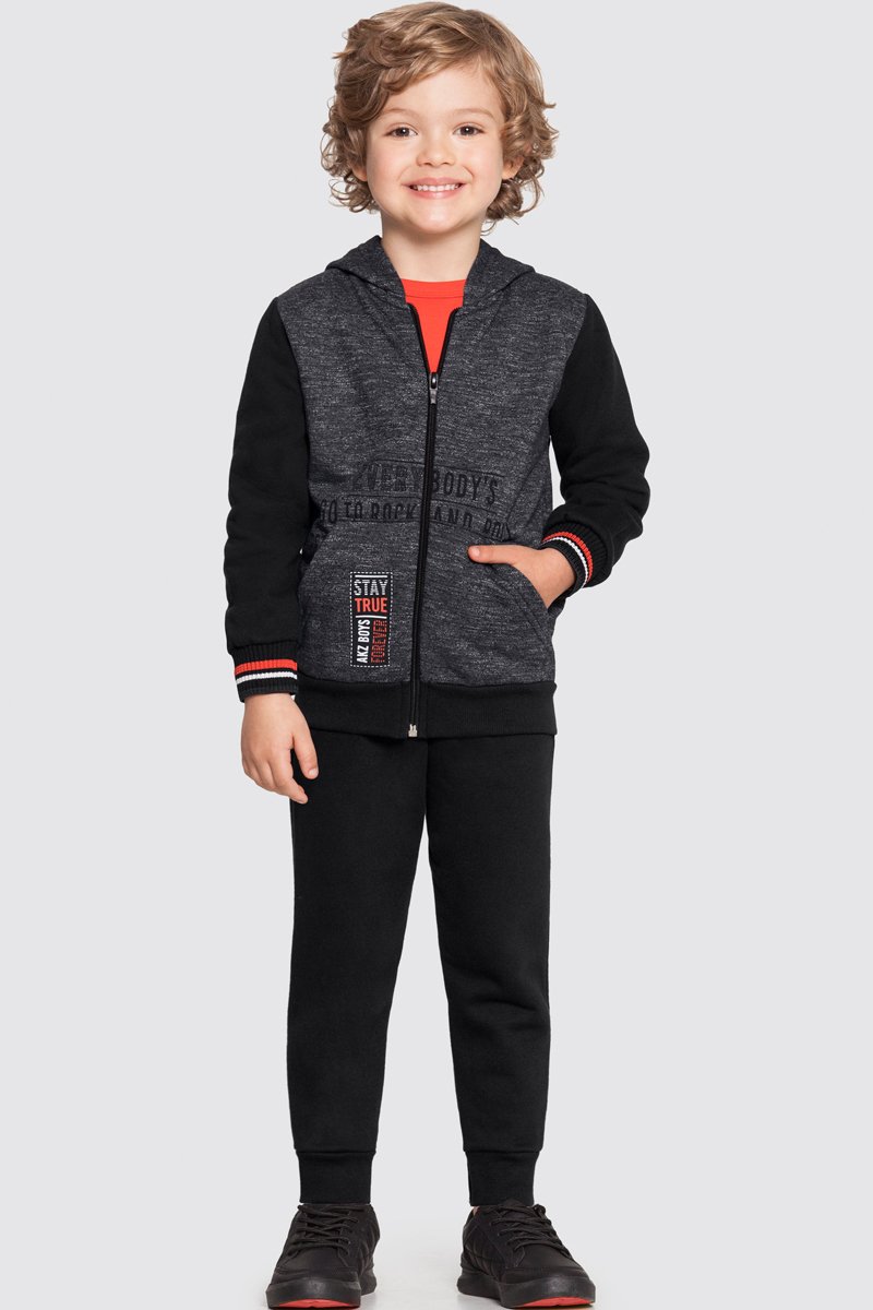 Conjunto Moletom Infantil Menino Stay True Preto Alakazoo