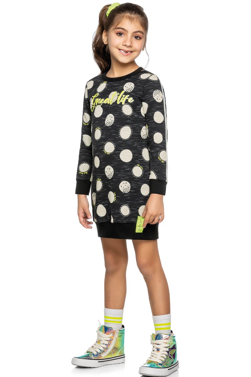 Vestido Moletom Infantil/Juvenil Menina Great Life Preto Elian