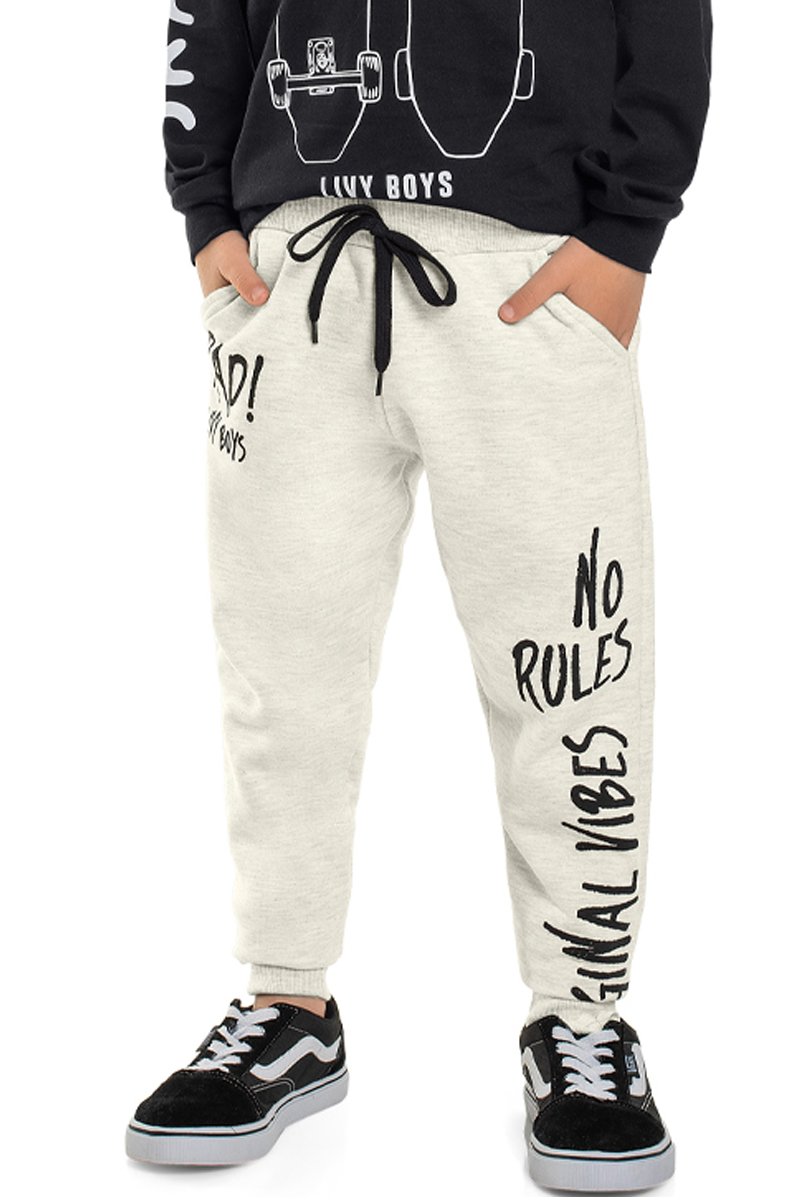 Calça Moletom Infantil Menino No Rules Mescla Livy