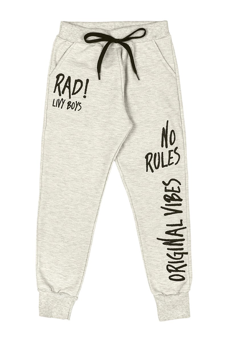 Calça Moletom Infantil Menino No Rules Mescla Livy