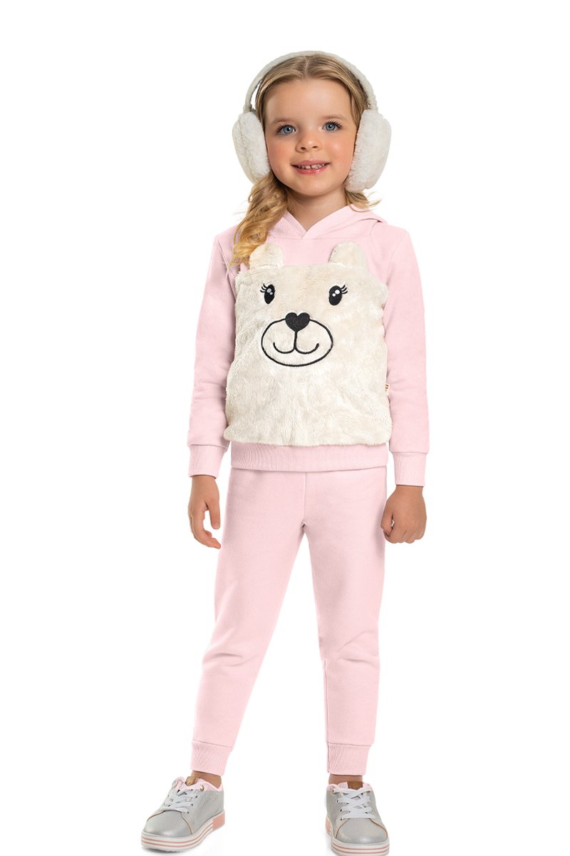 Conjunto Moletom Infantil Menina Pelúcia Pêssego Livy Revenda