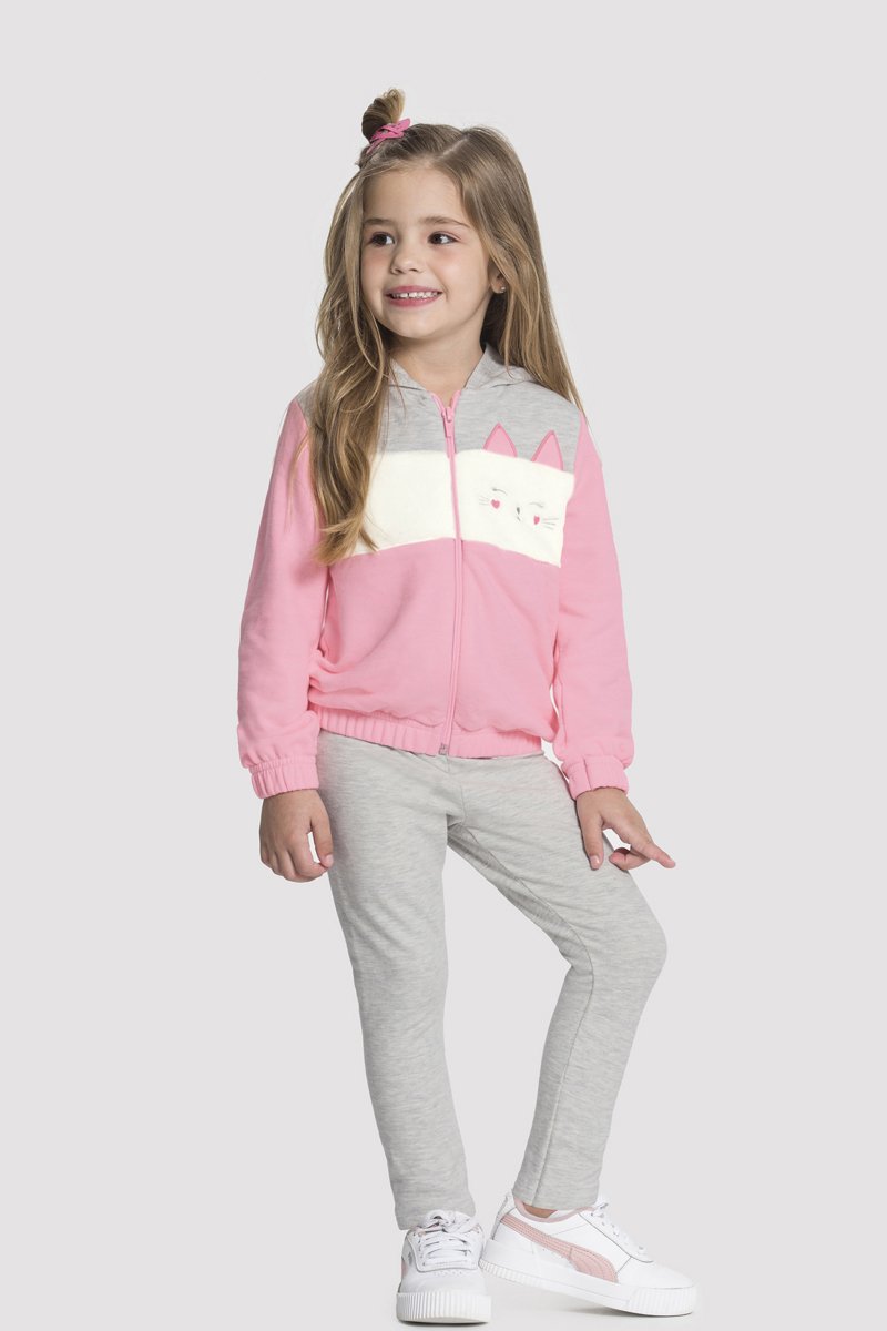 Conjunto Moletom Infantil Menina Kitten Rosa Alakazoo Revenda
