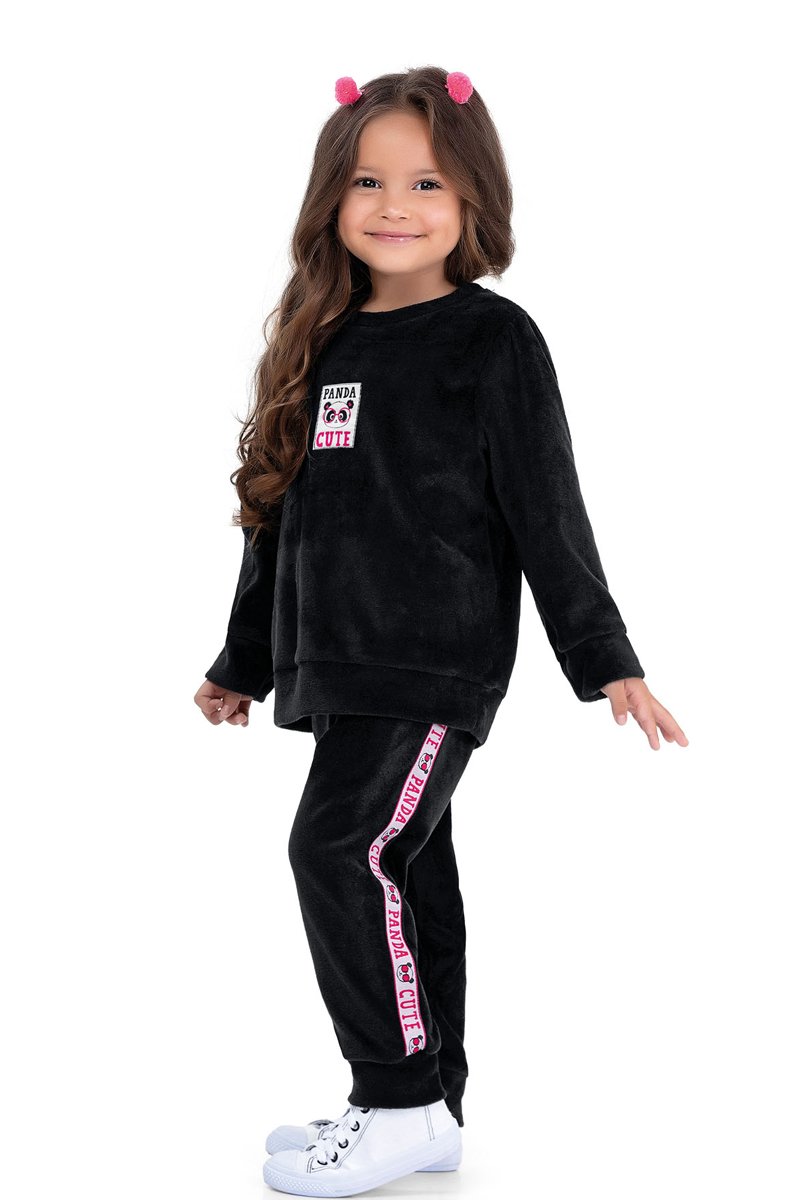 Conjunto Plush Infantil Menina Panda Preto Fakini Revenda
