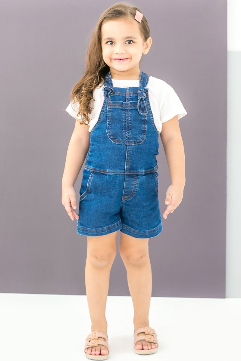 Jardineira Jeans Infantil Menina Azul Anna Chica