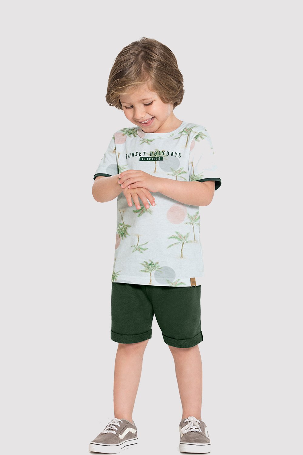 Conjunto Curto Infantil Menino Holidays Off White - Alakazoo