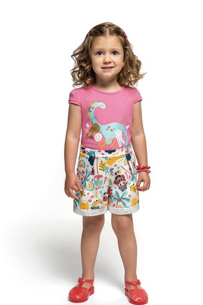 Roar Rosa Conjunto Curto Infantil Menina Roar Rosa - Kamylus