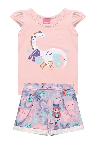 Roar Rosa Conjunto Curto Infantil Menina Roar Rosa Claro - Kamylus