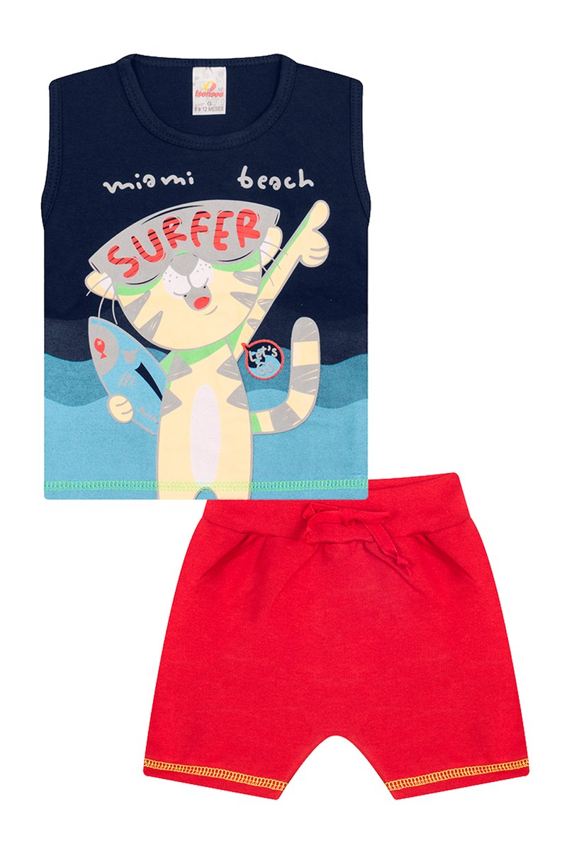 01 conjunto curto bebe menino surfer marinho isensee