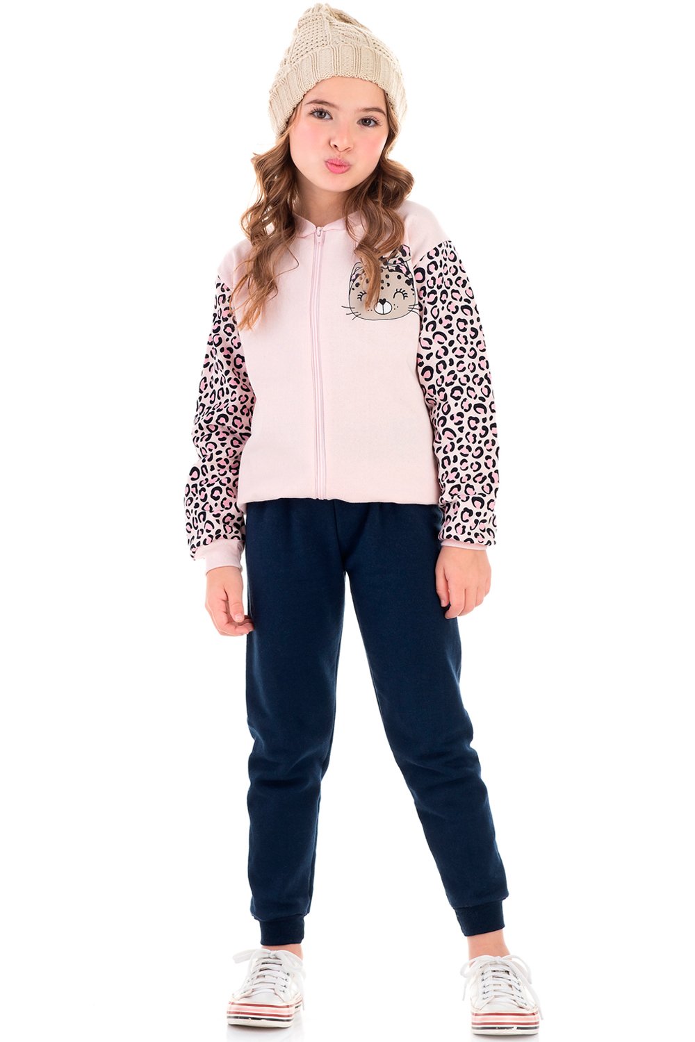 Conjunto Moletom Infantil Menina Tigresa Rosa - Ollelê