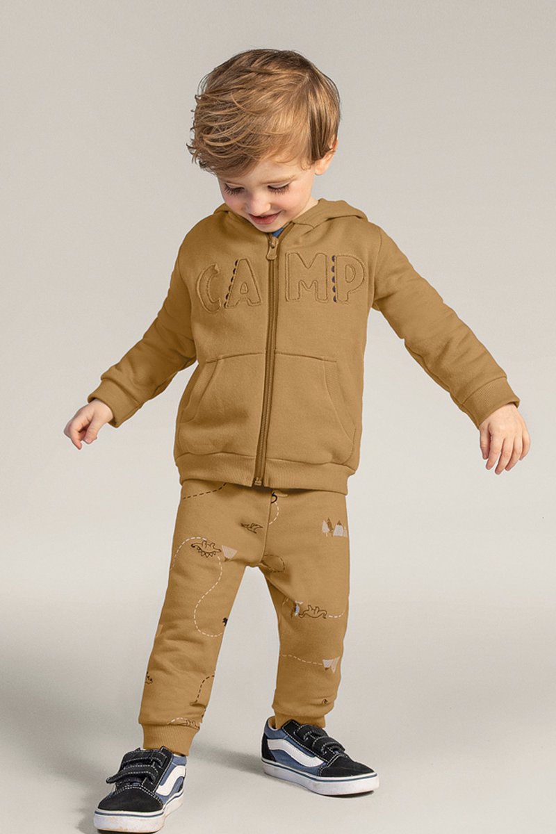 Conjunto Jaqueta Moletom c/ Capuz Infantil Menino Bege Brandili