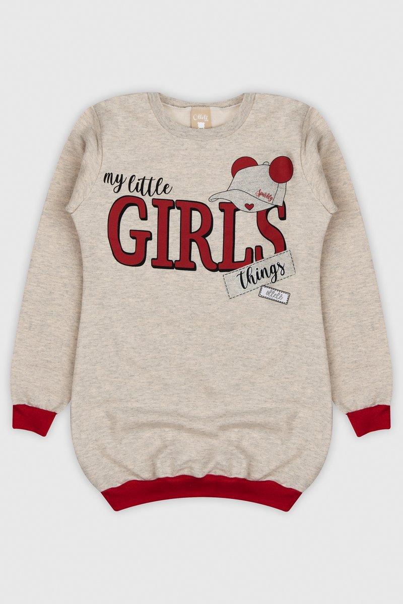 Vestido em Moletom Juvenil Menina Mescla Banana Ollelê