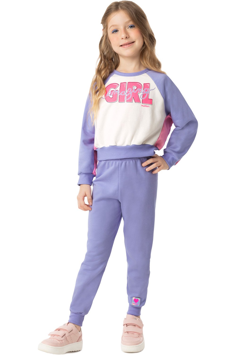 Conjunto em Moletom Infantil Menina Amazing Marfim - Marlan