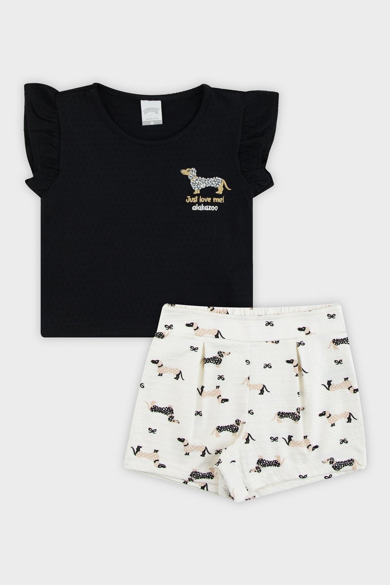 Conjunto Alakazoo Infantil Menina Dog Love Off White
