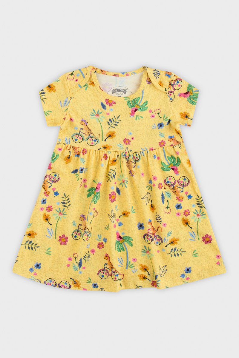 01 vestido alakazoo bebe jardim amarelo