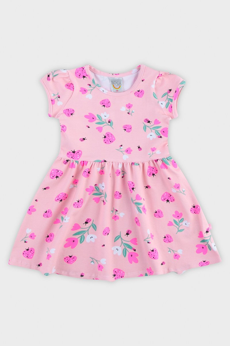01 vestido bebe boca grande em cotton estampado rosa