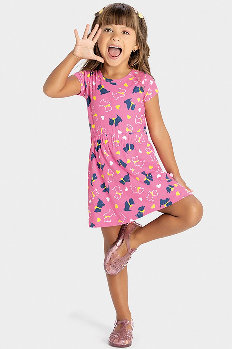 01 vestido infantil boca grande doguinhos