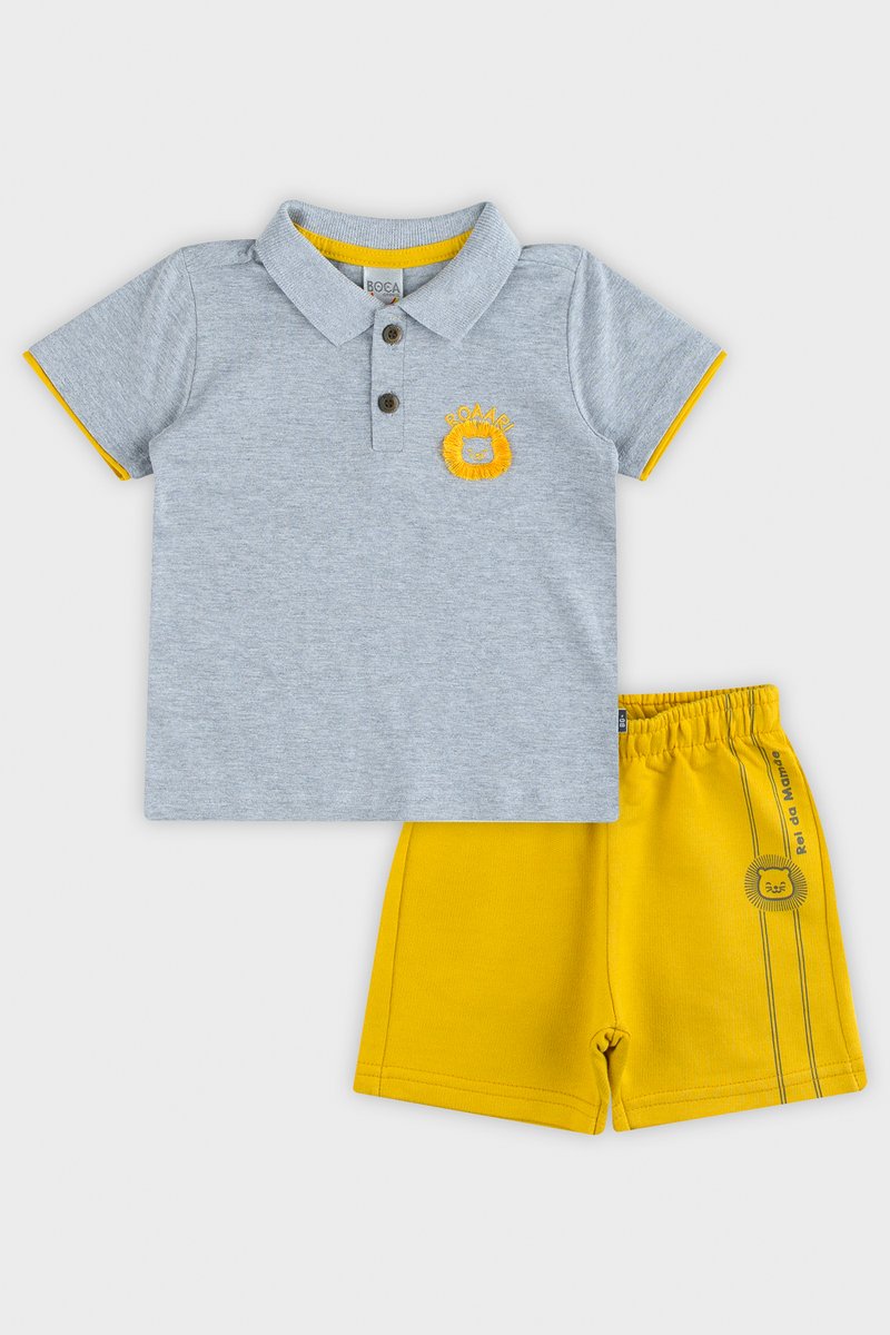 01 conjunto polo bebe menino boca grande mescla