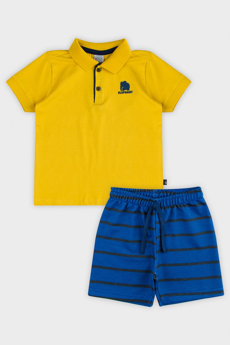 02 conjunto polo infantil menino boca grande amarelo