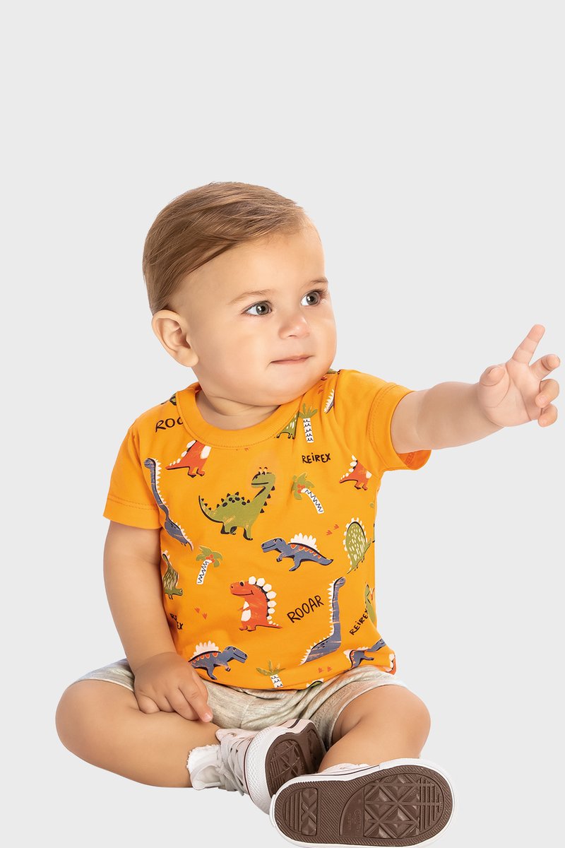 01 conjunto bebe menino reirex dinos laranja