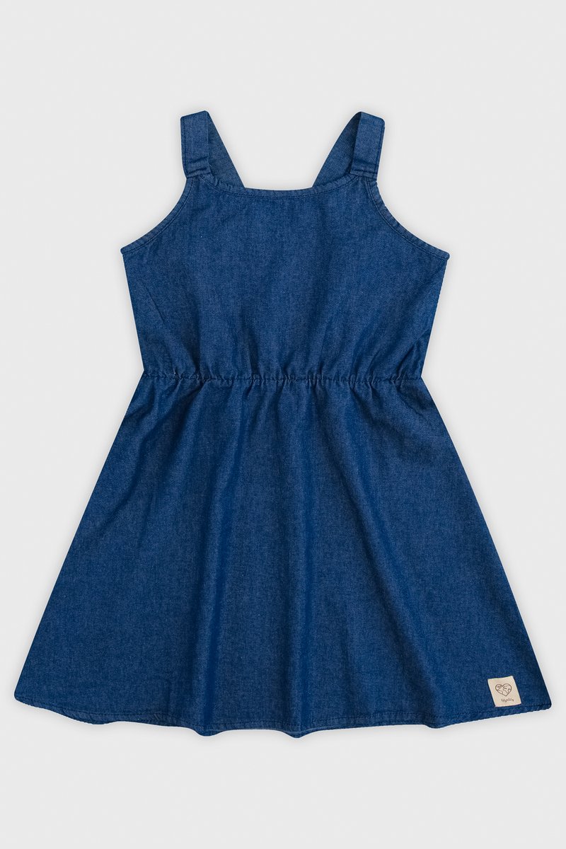 01 vestido infantil kely kety tecido chambray marinho