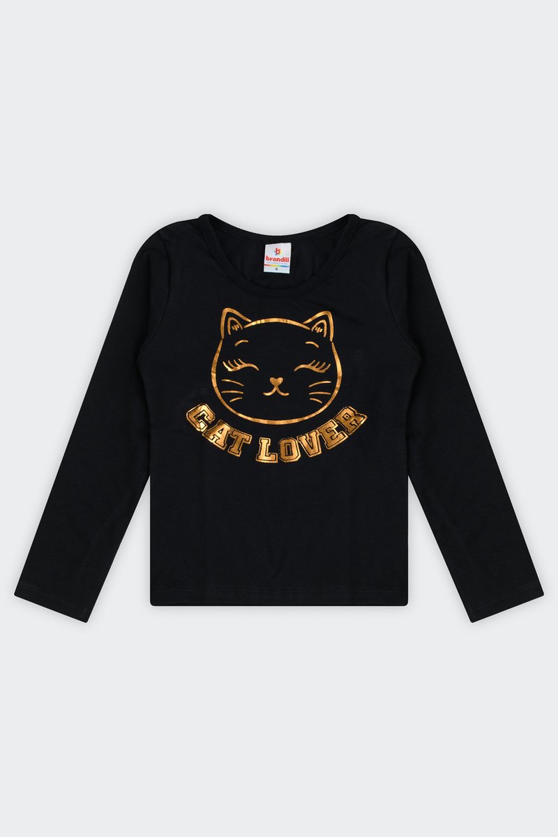 03 blusa meia malha infantil menina cat lover brandili