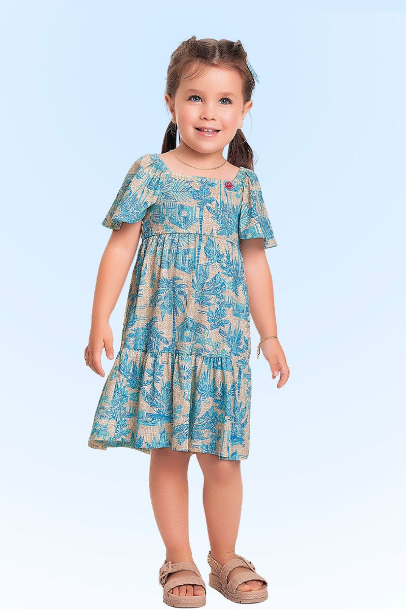 01 vestido infantil menina vila estampada fakini