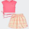 02 conjunto infantil menina cropped e short saia fakini