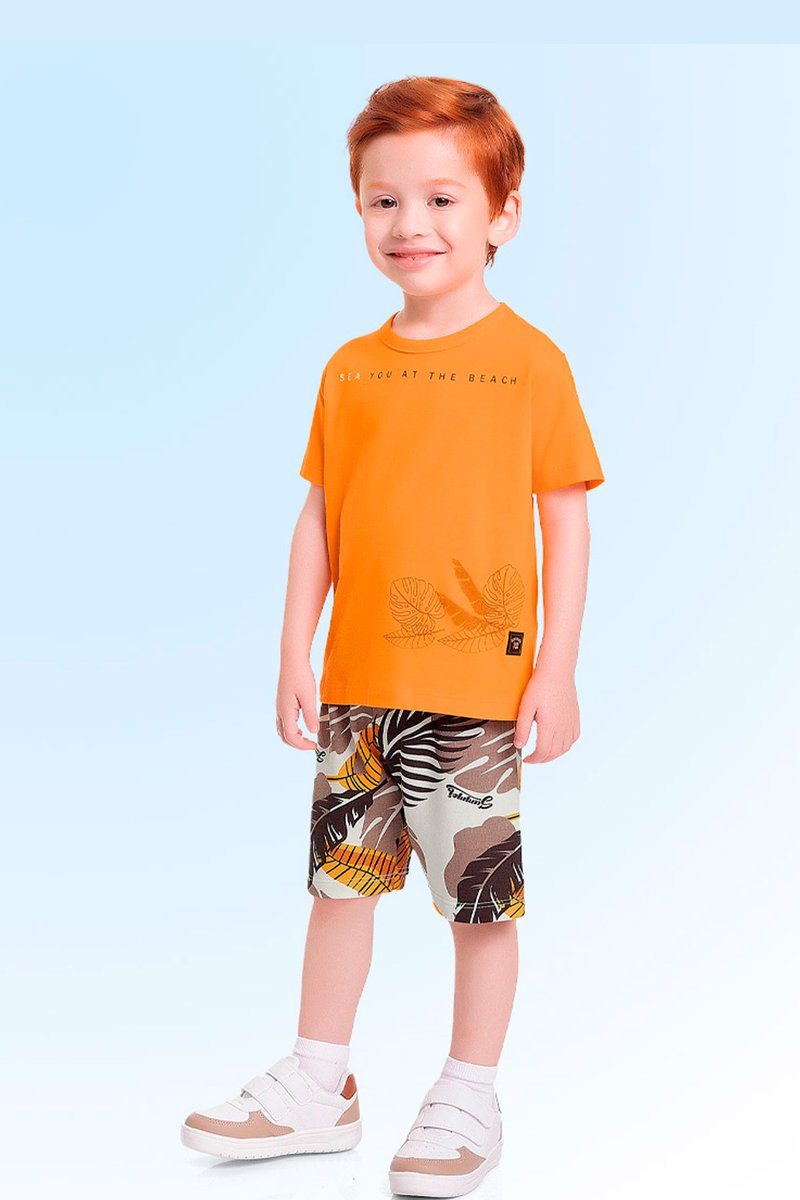 01 conjunto infantil menino folhas fakini