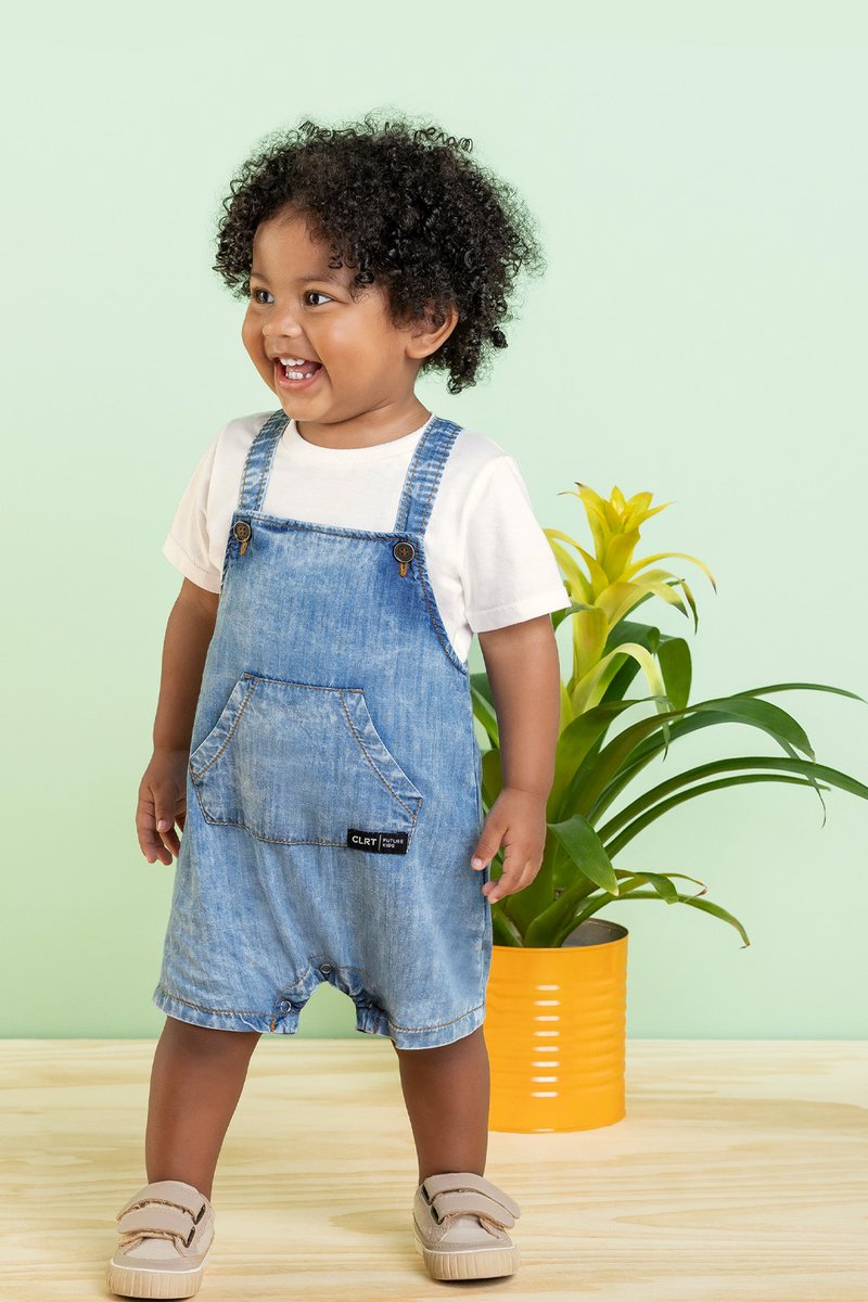 Conjunto Jardineira Jeans Bebê Menino Colorittá Natural