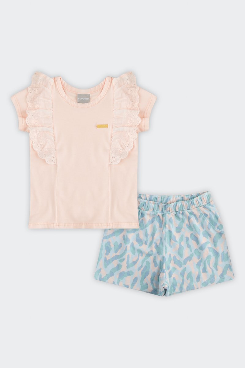 01 conjunto infantil menina aplique renda coloritta