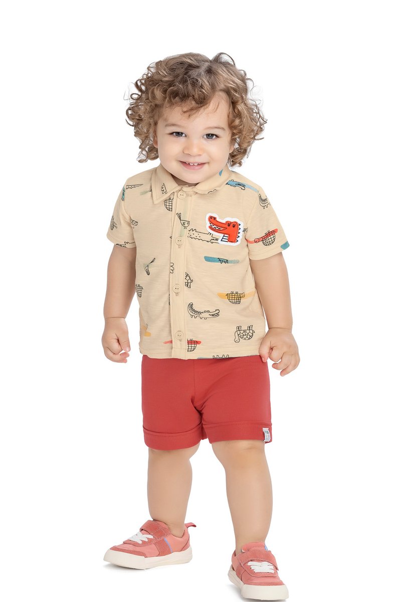 04 conjunto camisa e bermuda bebe menino elian