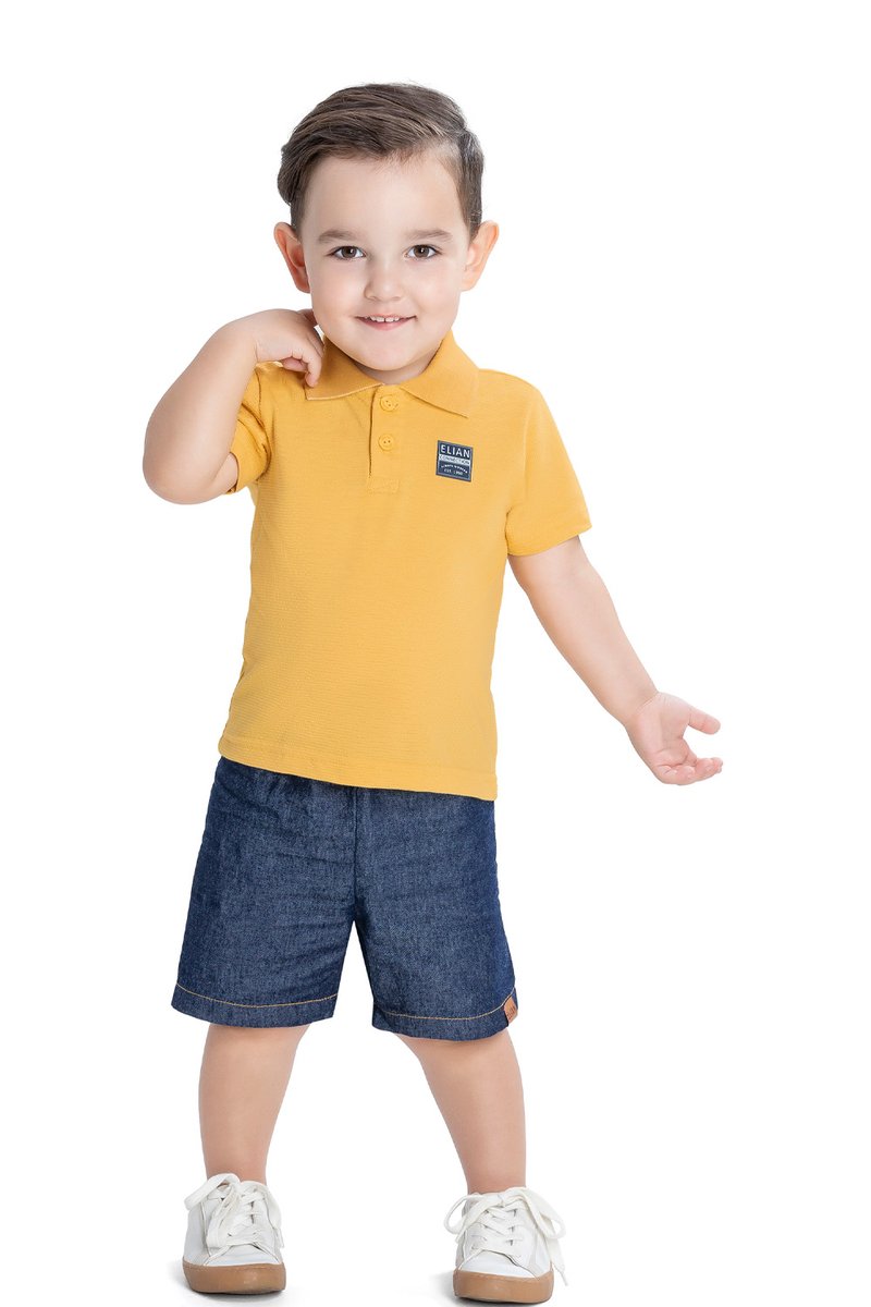04 conjunto infantil menino polo e bermuda jeans elian