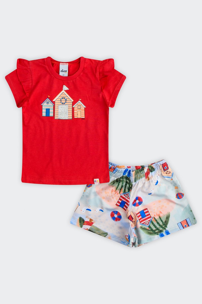 01 conjunto blusa e short infantil menina elian