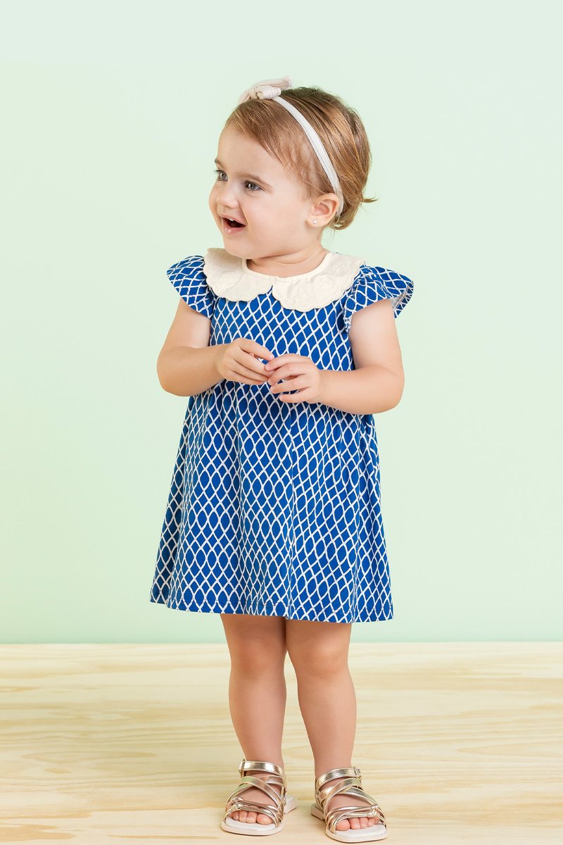 Vestido Bebê Menina Gola Boneca Colorittá Azul - Main Image