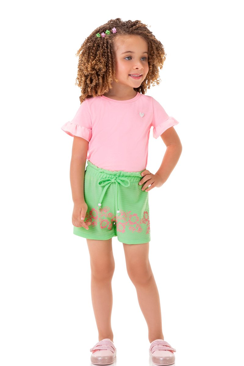 01 conjunto infantil menina blusa e short marlan