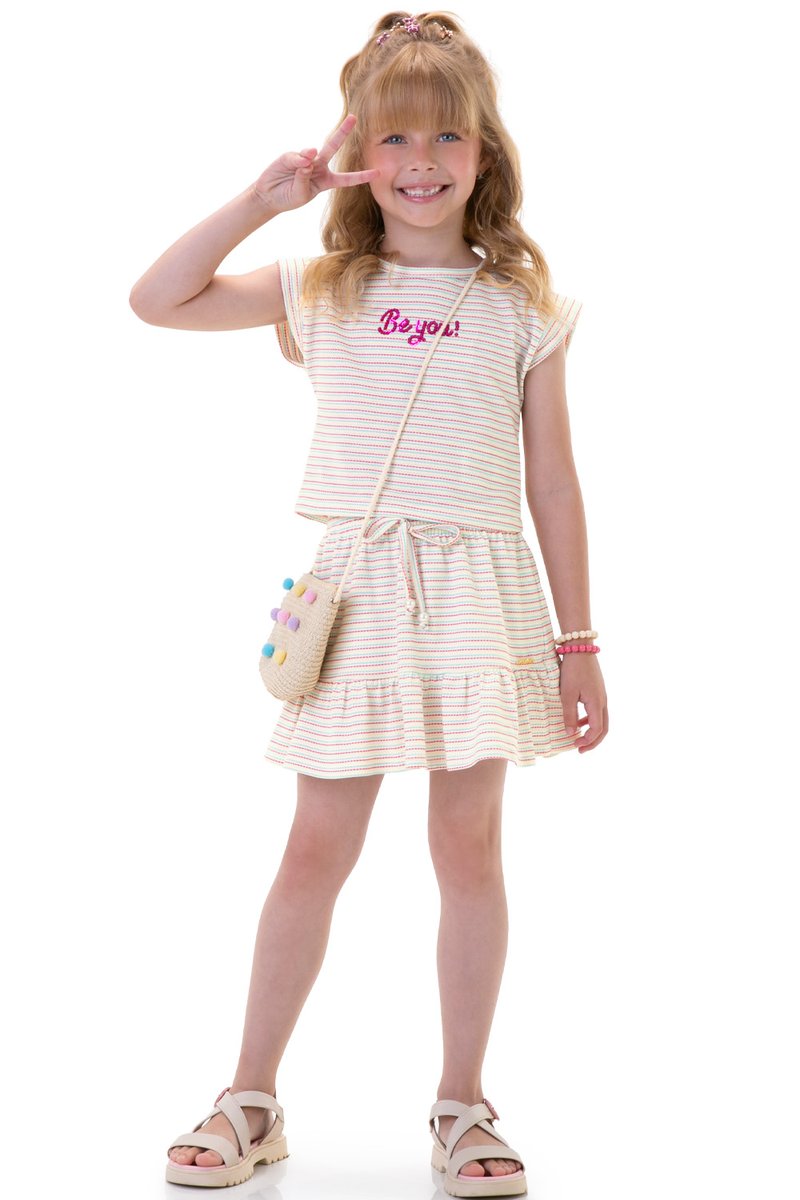 01 conjunto infantil menina blusa e saia marlan