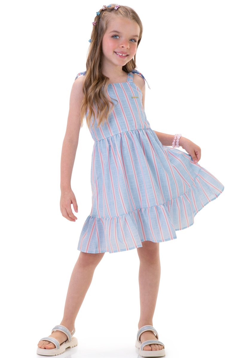 01 vestido infantil menina em tricoline listrado marlan