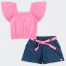 02 conjunto infantil menina short moletinho jeans marlan