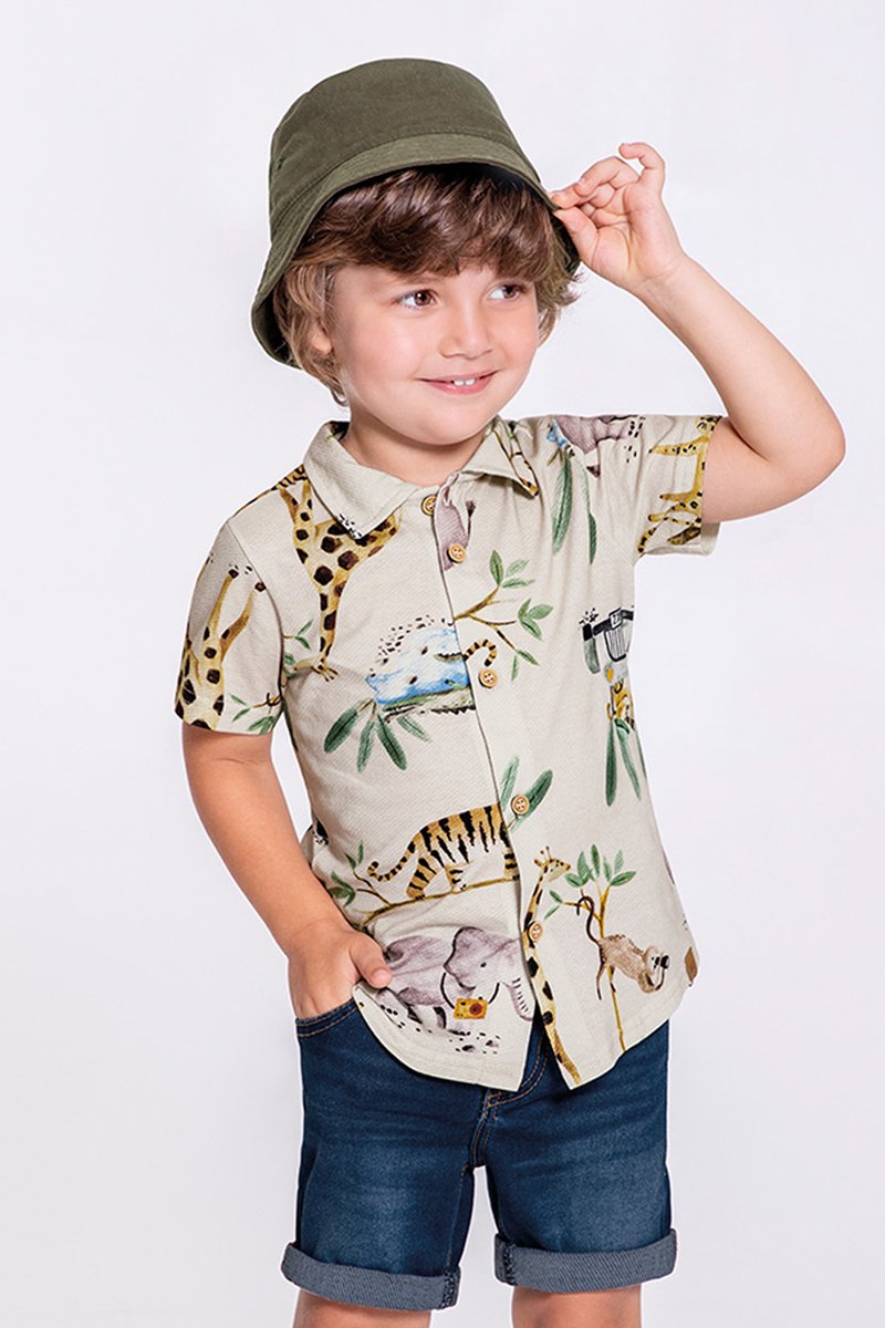 01 camisa infantil menino meia malha floresta alakazoo