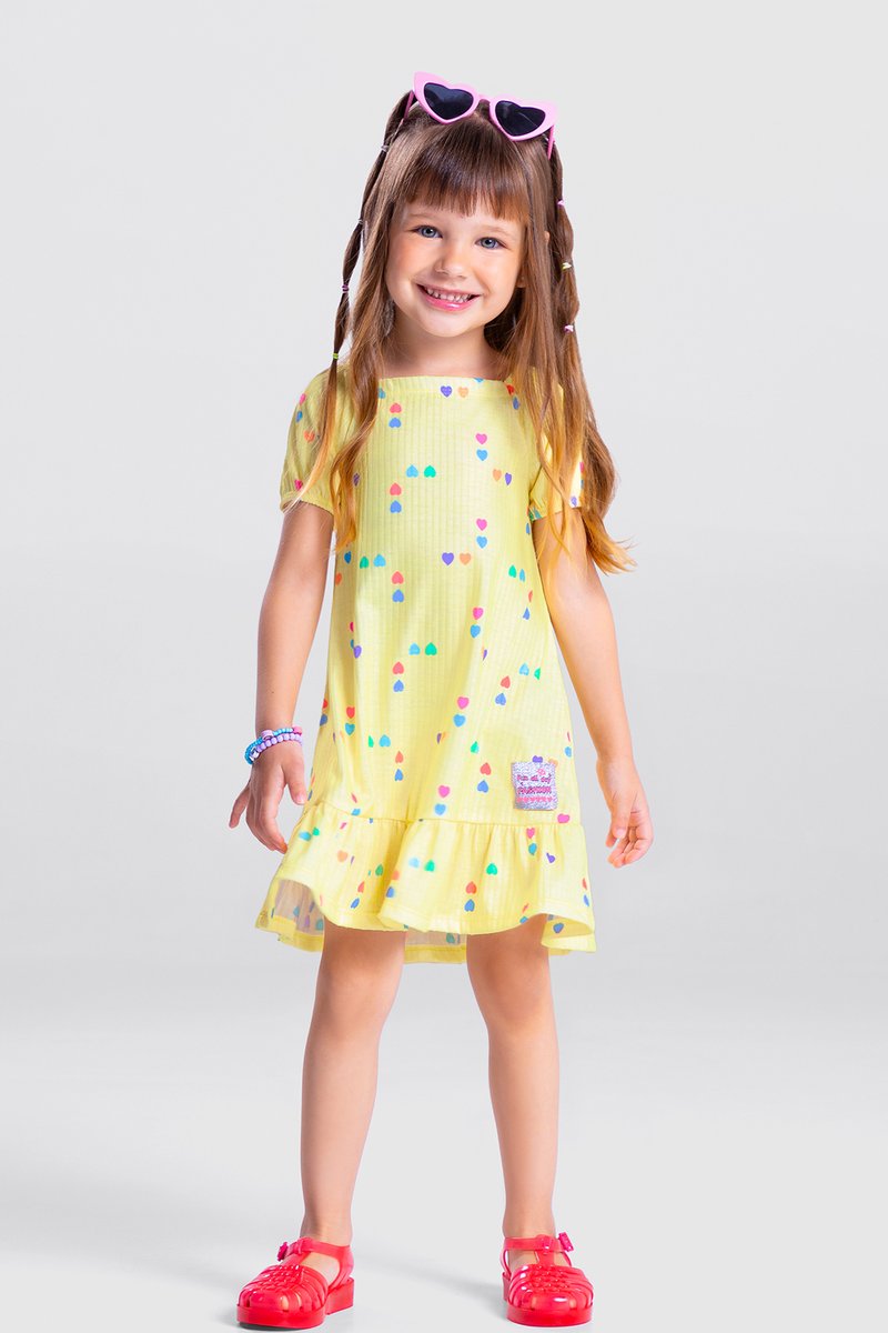 04 vestido infantil menina em ribana canelada boca grande